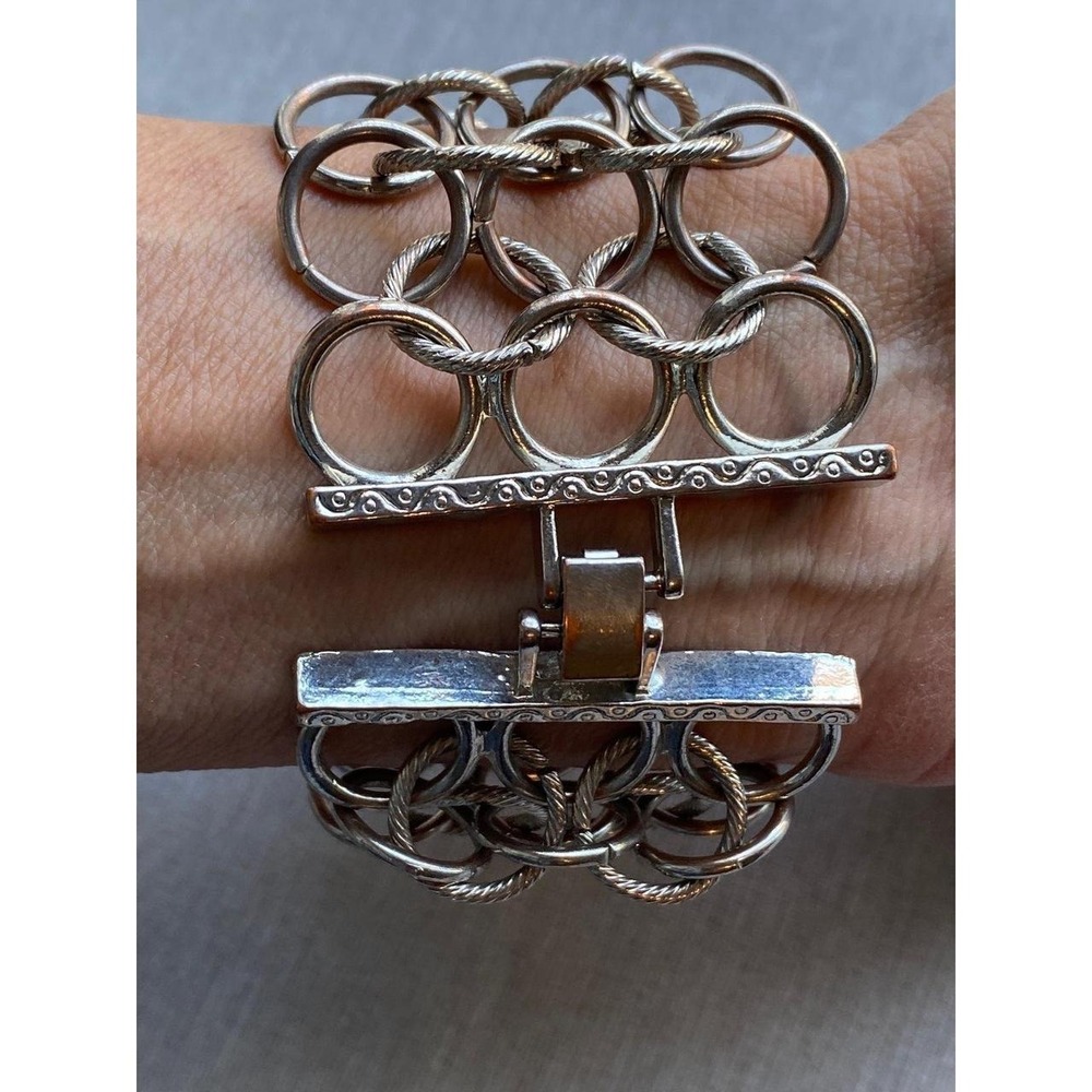 Vintage Metal Chain Link Bracelet Clasp Silver Tone Coastal Cowgirl Jew k4